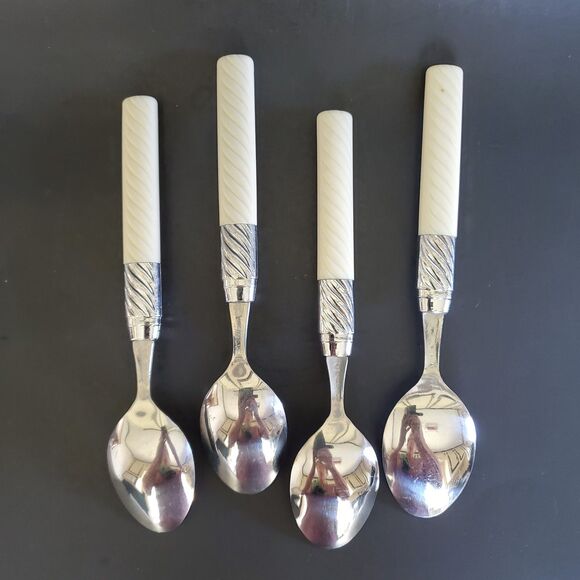 16ct Washington Forge Stainless Flatware Utensils White Plastic Swirl Handle Vtg - Picture 4 of 12